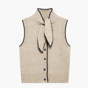 COMMENSE Tie Neck Contrast Trim Button Sweater Vest